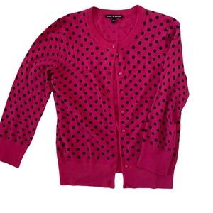 Cable & gauge Pink polkadotted quarter sleeve cardigan